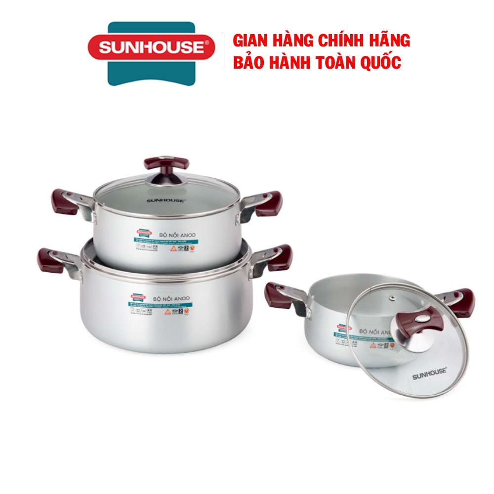 Bộ nồi anod Sunhouse SH8833EB, Thân nồi được làm từ chất liệu Anod cao cấp, an toàn sức khỏe