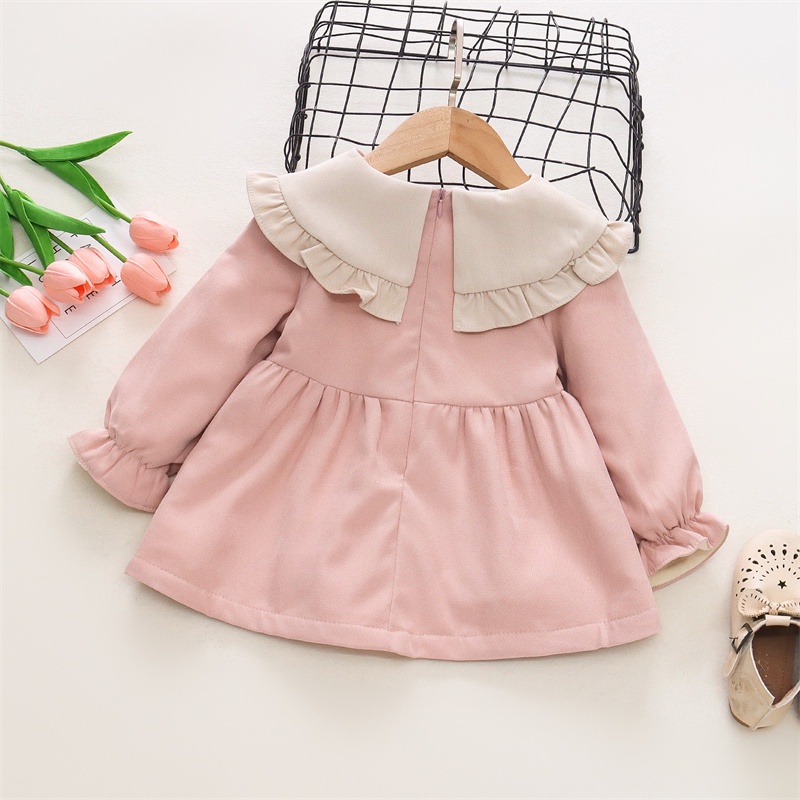 Đầm Công Chúa Tay Dài Phối Bèo Đính Nơ Màu Trơn Thời Trang Thu Đông Cho Bé Gái 0-3 Tuổi