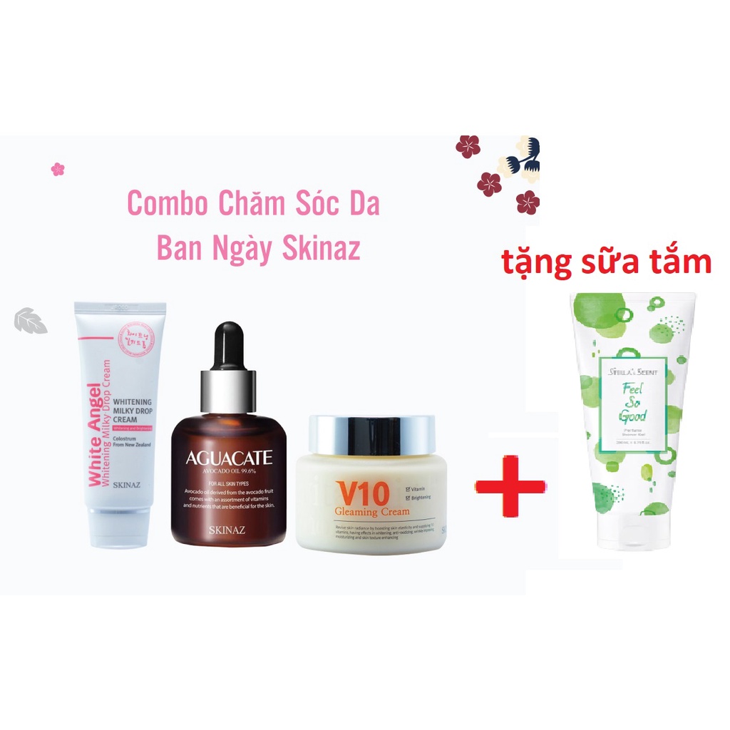 BỘ 4 KEM DƯỠNG TRẮNG DA NGÀY VÀ ĐÊM SKINAZ HÀN QUỐC kem v10 tinh chất bơ whitea angel
