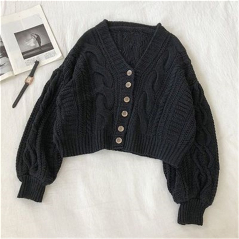 NUZIRO  Áo cardigan  dáng ngắn cổ chữ V form rộng phong cách Hàn Quốc retro