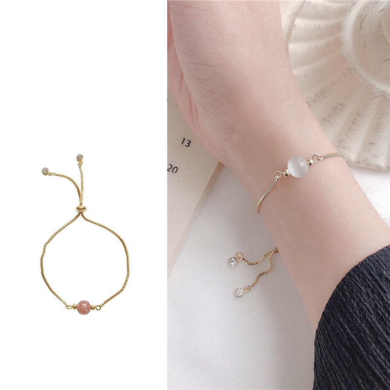 Vòng Tay Đính Đá Opal Màu Dâu Dễ Thương Phong Cách Hàn Quốc Có Thể Điều Chỉnh Cho Nữ | BigBuy360 - bigbuy360.vn