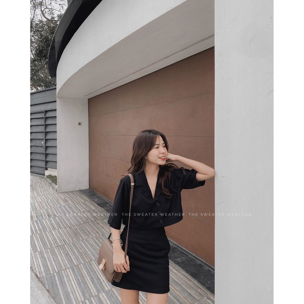 Set vest croptop kèm chân váy trơn (Ảnh thật) | BigBuy360 - bigbuy360.vn