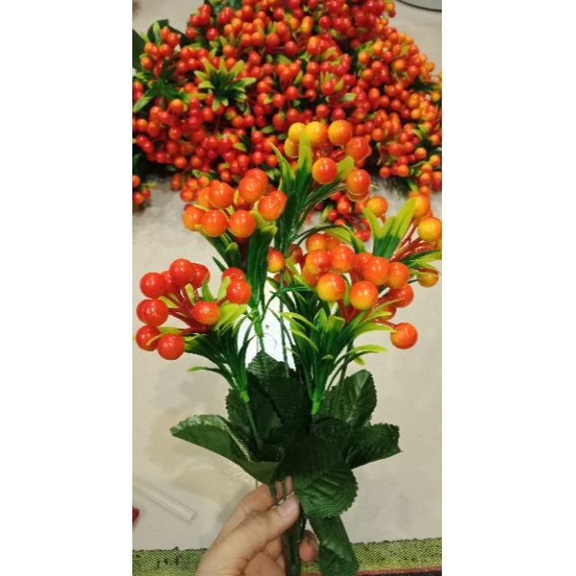 Chùm cherry 28cm, 5 nhánh, có 5 màu: đỏ, cam, hồng, trắng, xanh - Cành điểm trang trí lọ hoa