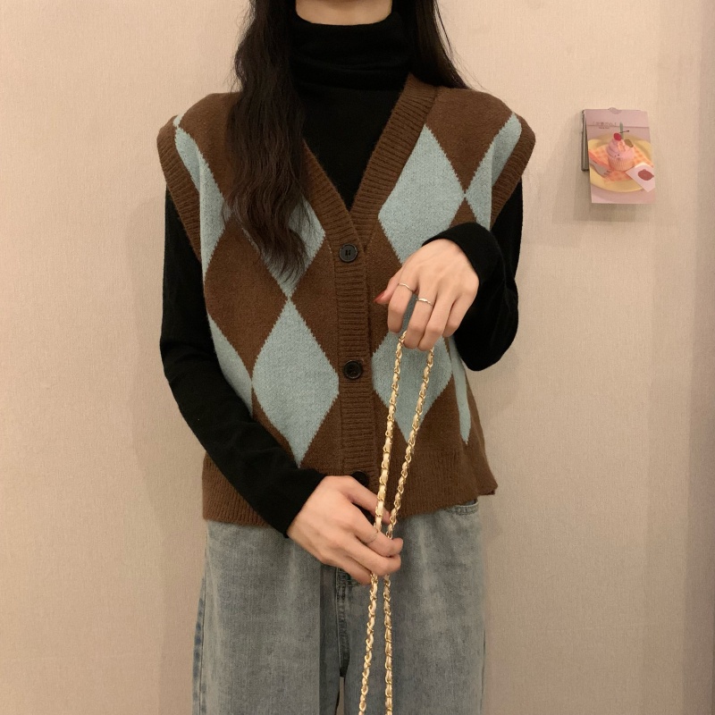 SUXI Áo len không tay kiểu dáng Hàn Quốc cho nữ