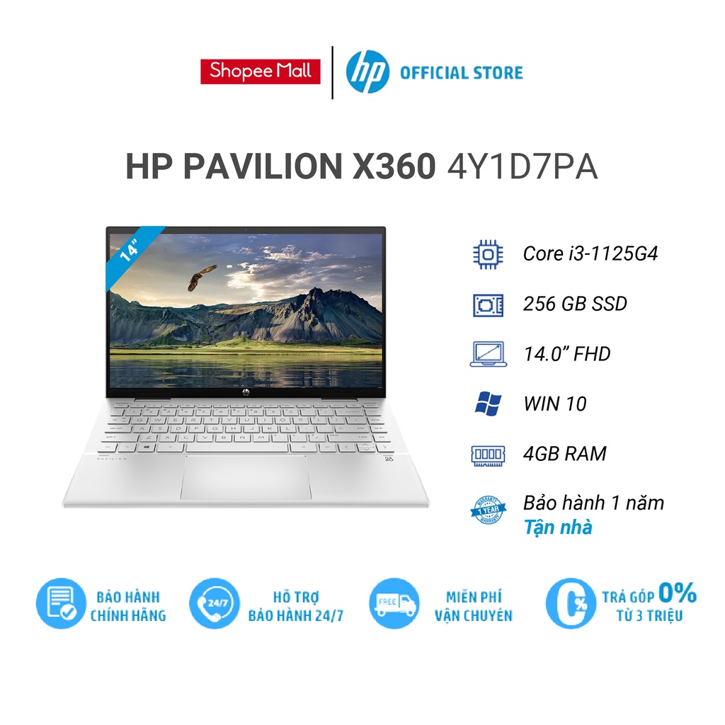 Laptop HP Pavilion X360 14-dy0172TU 4Y1D7PA |i3-1125G4|RAM 4GB|256GB SSD|14&quot;FHD|Win10
