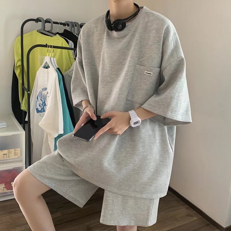 Set Áo Thun Trơn Và Quần Short Thể Thao Thời Trang Hàn Quốc Cho Nam Nữ