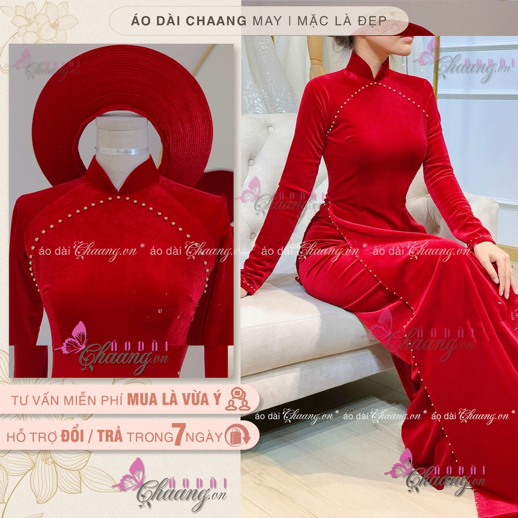 ○✢Áo Dài Cưới Cô Dâu Đẹp Vải Nhung Pháp Cao Cấp Đính Đá Ngọc Thủ Công Sang Trọng BN021
