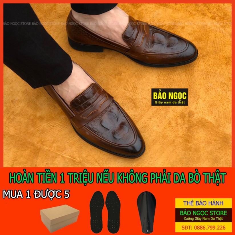 Tặng Nước Hoa Giày tây nam công sở dập vân cá sấu cao cấp - Da bò tấm loại 1 bảo hành nổ da 24 tháng - Đế cao su đúc cao