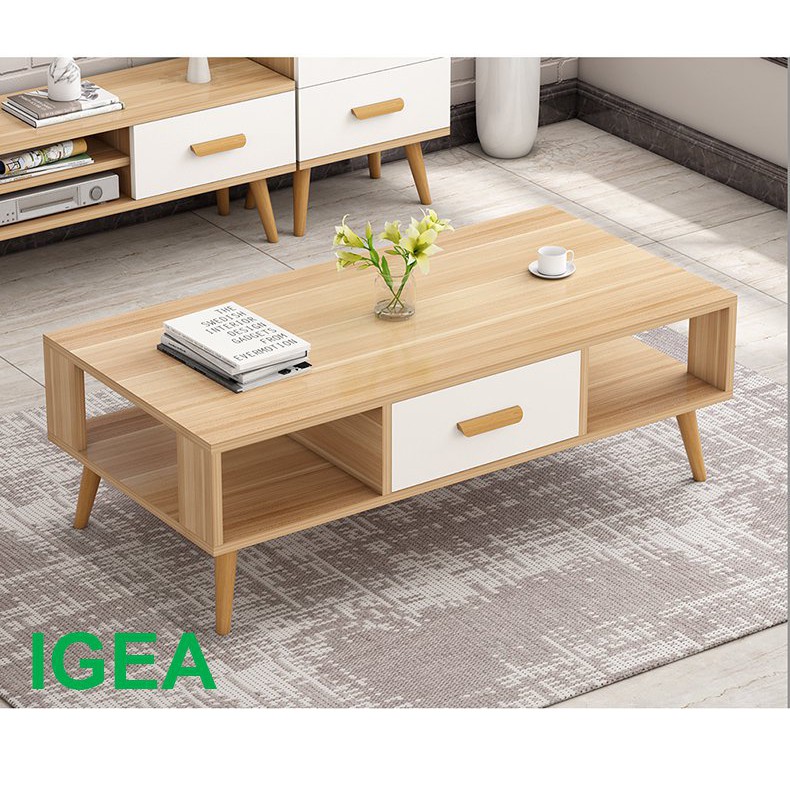 Bàn trà sofa Bắc Âu màu trắng - vân sồi