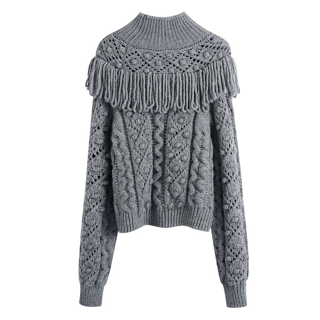 Zara Morocco full tag - Áo len Zara ghi rua rua AT01LRG70N9 New