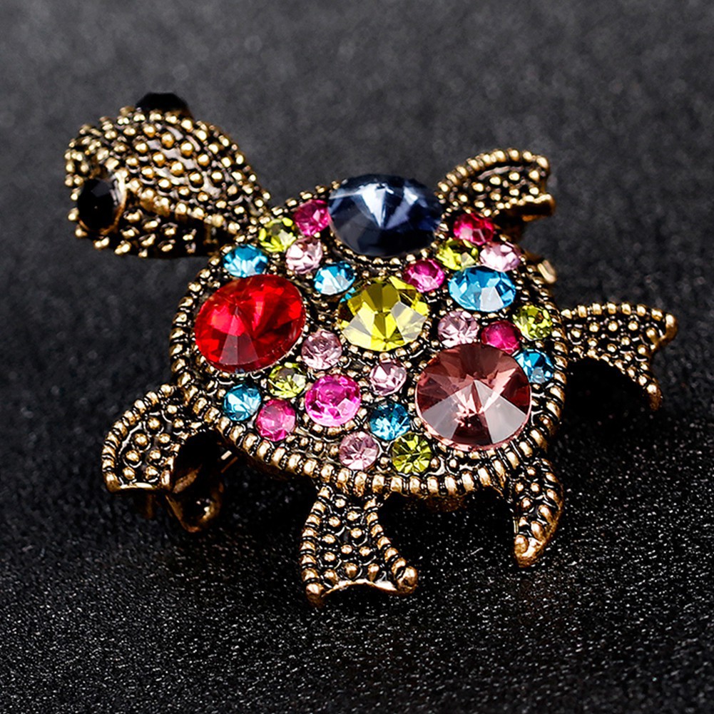 Trâm cài thiết kế hình chú rùa đính đá nhiều màu sang trọng