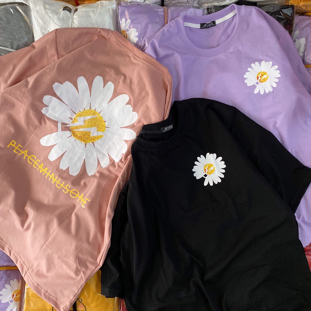 [Unisex] Áo thun tay lỡ HOA CÚC PEACE dáng rộng dưới 75kg hot trend