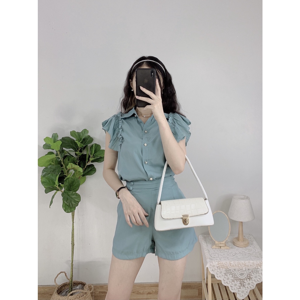 Sét bộ áo sơ mi tay cánh rơi mix quần đùi siêu xinh_S1983