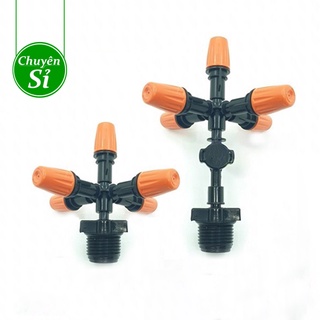 Béc phun sương 5 đầu màu cam - Béc tưới phun sương 5 hướng kèm chân nối ren 21mm nối ống PVC