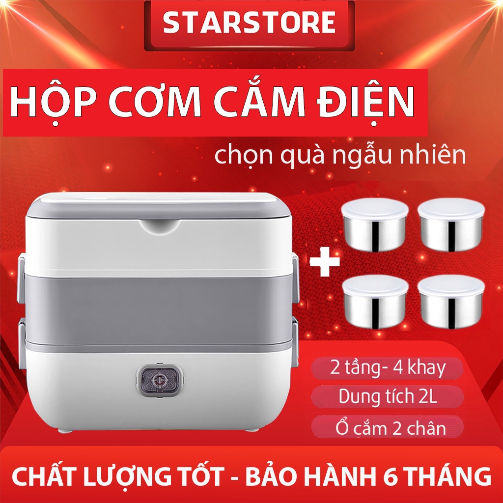 Hộp cơm cắm điện văn phòng 2 tầng 4 bát inox có chức năng giữ nhiệt, hâm nóng và tự nấu chín dễ mang theo