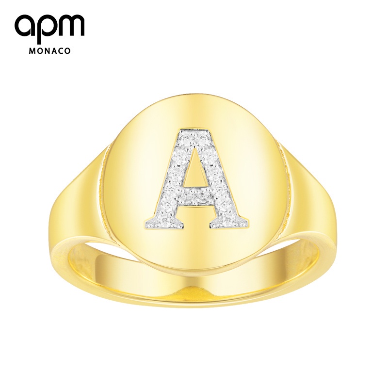 APM Monaco chữ vàng vàng A nhẫn người cá tính ngón trỏ nhẫn trang sức đơn giản retro