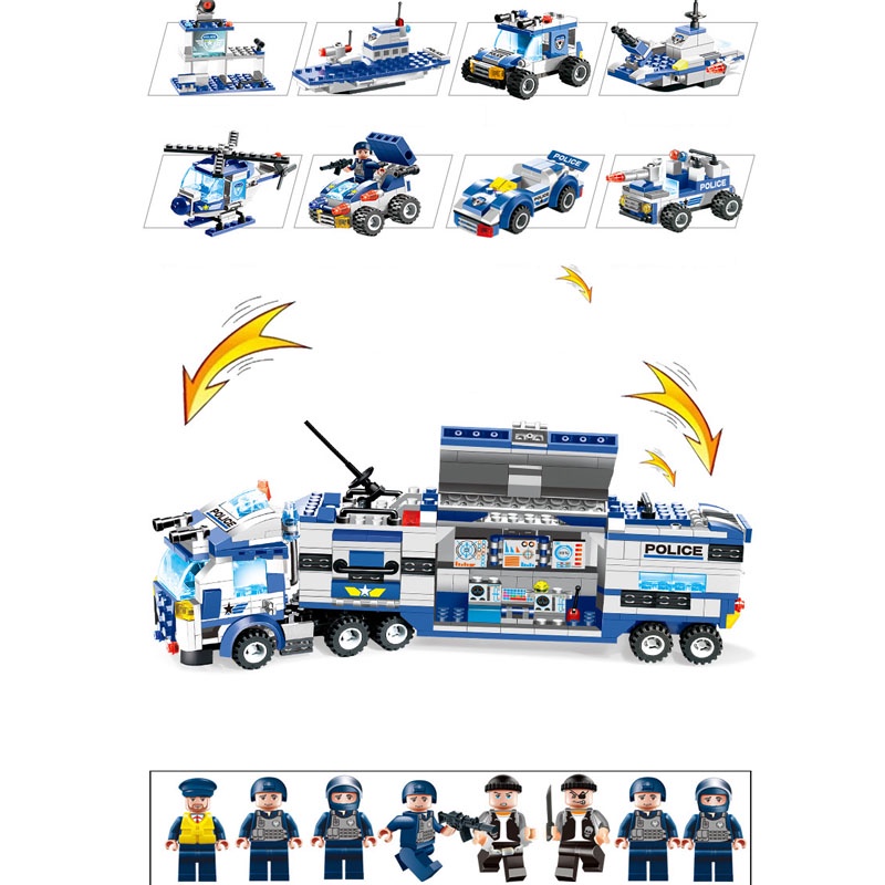 Đồ Chơi Lắp Ráp Kiểu LEGO Cảnh Sát Biển, Ôtô, Robot, Chiến Thuyền, Trực Thăng Police Swat No.PX250 762 Chi Tiết