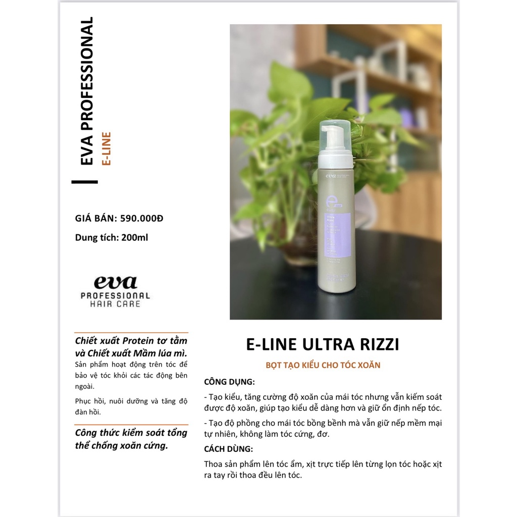 Gel Bọt Tạo Kiểu Cho Tóc Xoăn Eva E-Line Ultra Rizzi 200ml Chính Hãng