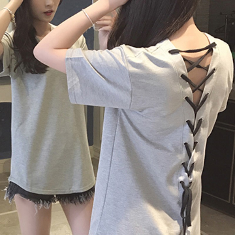 Áo nữ tay ngắn kiếu đan dây hở lưng thời trang Hàng Quốc