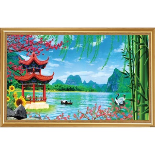 Tranh phong thủy thiên nhiên dán tường, tranh 3D dán tường khổ lớn, tranh phong cảnh 3D hiện đại