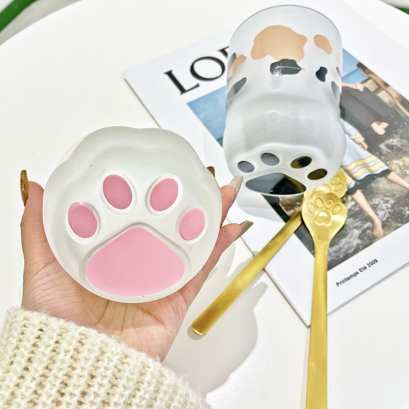 Cốc Thủy Tinh Uống Trà Hình Chân Mèo Dễ Thương