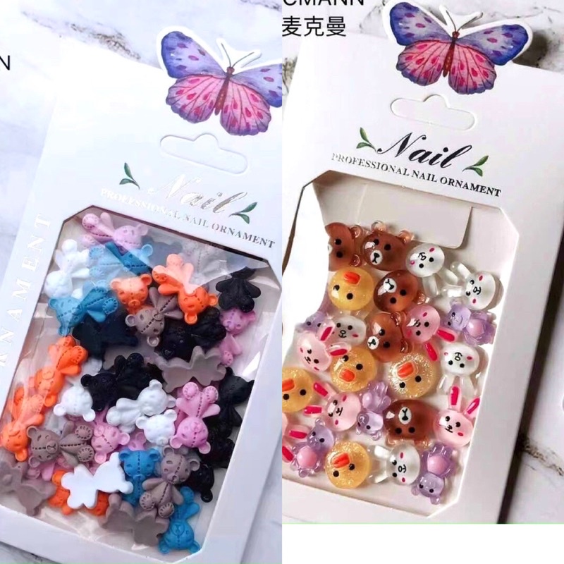 Set Charm Mix Gấu, Phụ Kiện Nail Đính Móng, Trang Trí Móng Tay Cao Cấp