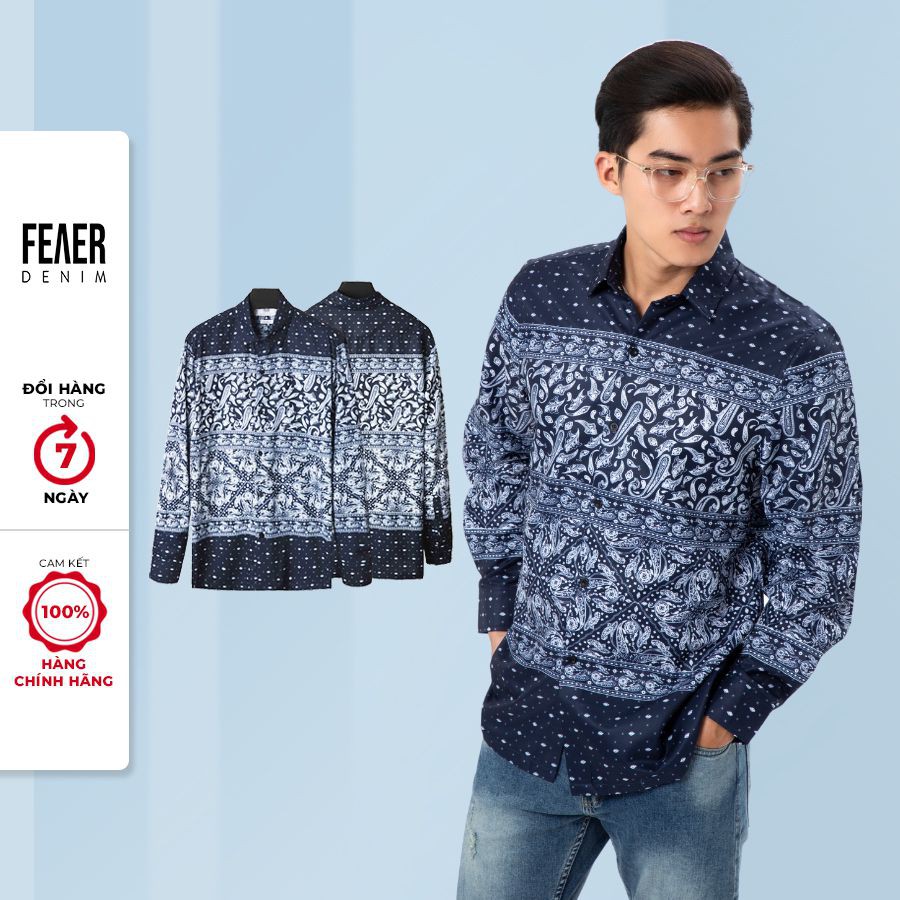 [Mã FASHIONGREEN15 giảm 10% đơn 99K] Áo sơ nam tay dài Cổ bẻ họa tiết hoa Harmony chất Lụa chéo thoáng mát - FEAER DENIM