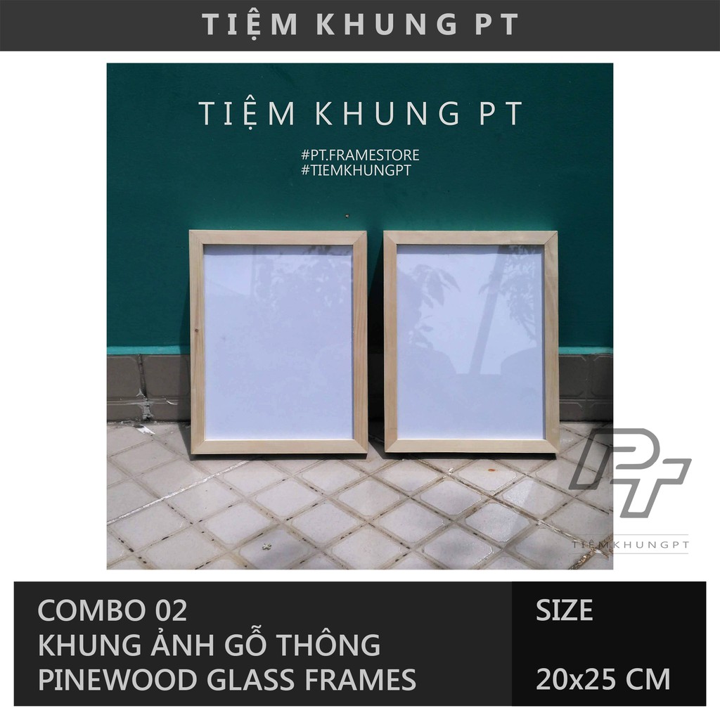 Bô 02 Khung ảnh 20x25 - Khung hình gỗ thông mặt kính - Khung ảnh đẹp treo tường để bàn - Picture Fra