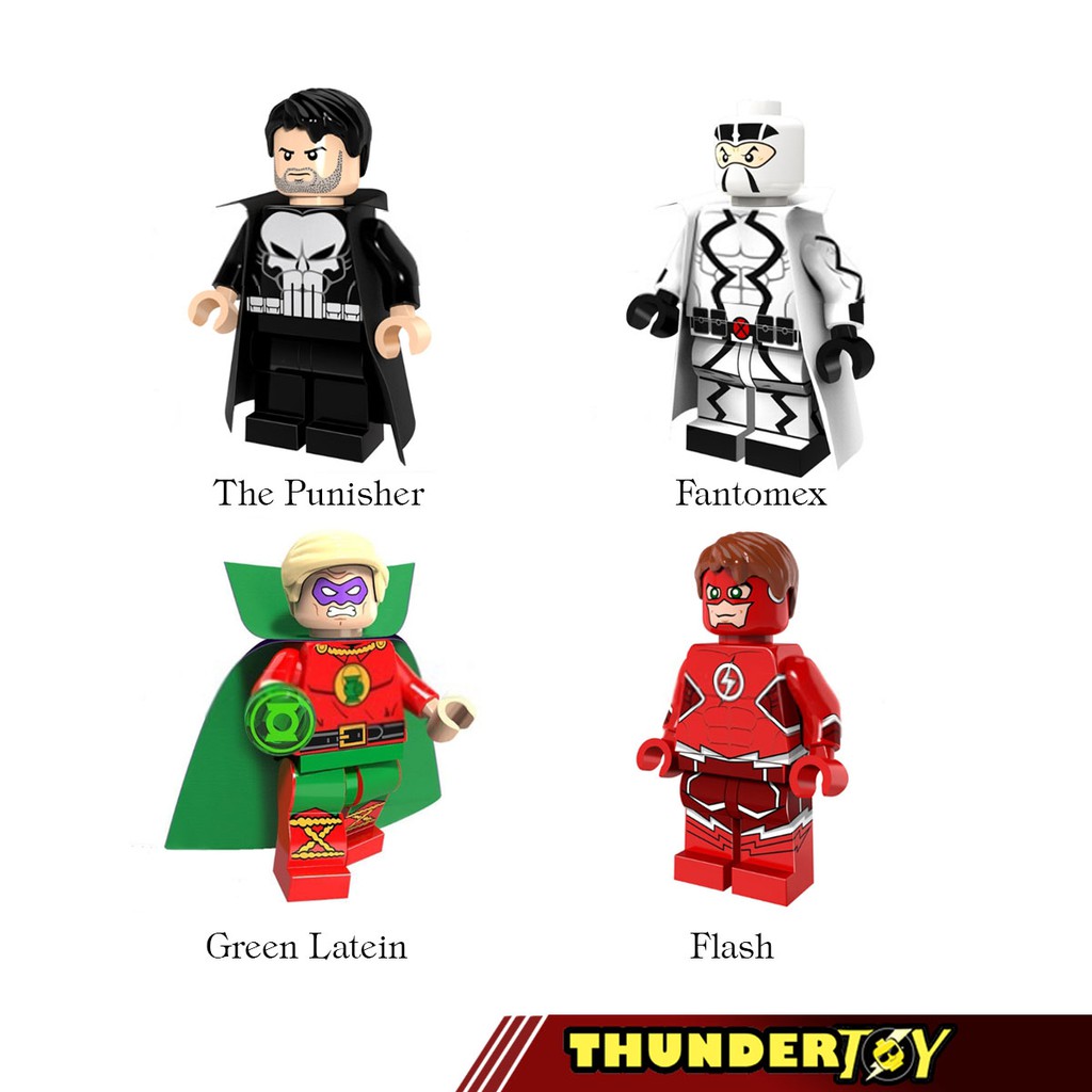 Minifigures nhân vật siêu anh hùng Punisher, Fantomex, Green Latein, Flash