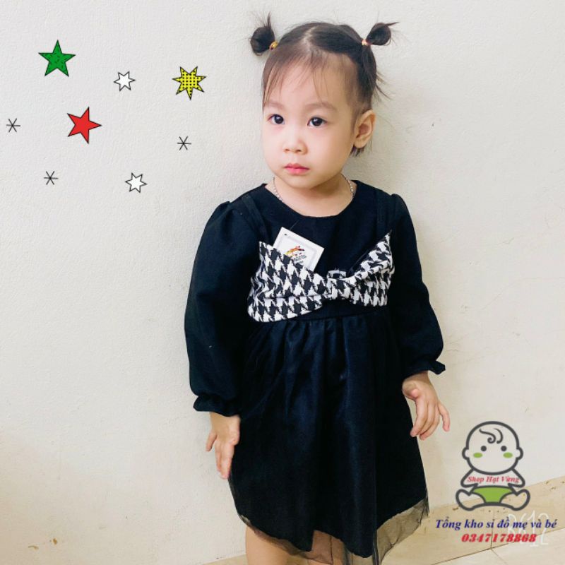 Váy bé gái - Váy dạ nhung nơ ngực siêu xinh cho bé 1-5 Tuổi