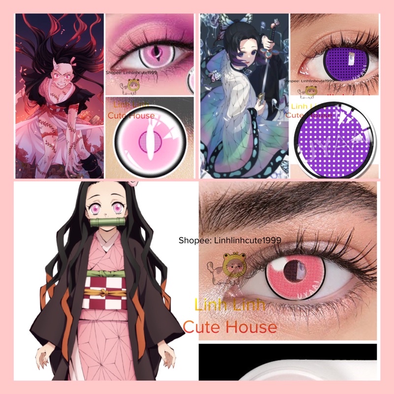 CÓ SẴN 1 Cặp Lens Cosplay Shinobu / Nezuko