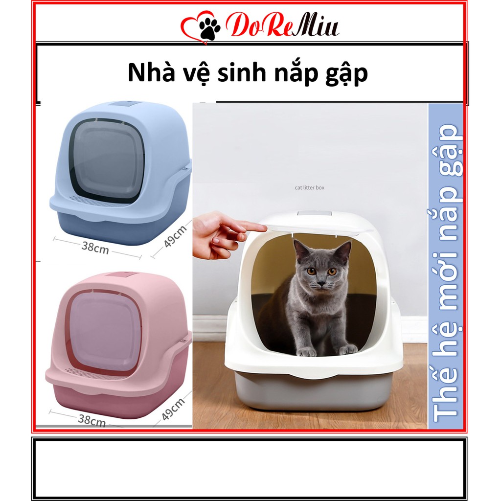 Doremiu - Nhà vệ sinh mèo loại nắp gập size lớn đựng cát cho mèo dưới 10kg (có kèm xẻng)