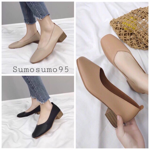 Giày búp bê da mềm gót 3p