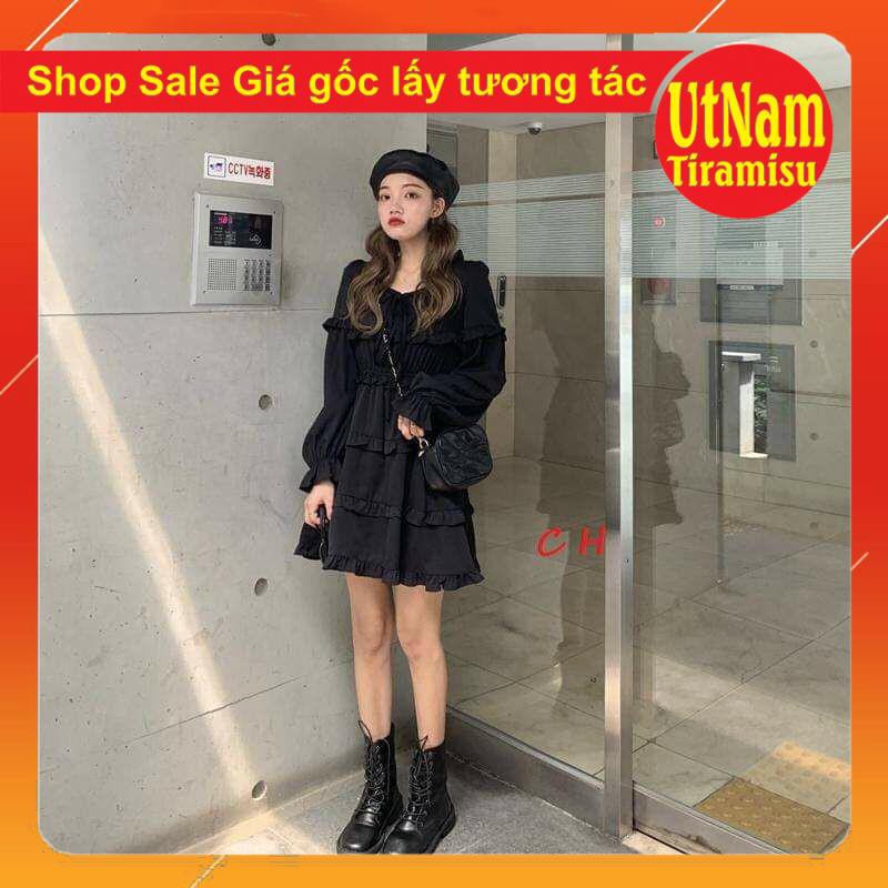 (Ảnh thật + video shop tự quay) Váy Viền Bèo Nữ 🦋 Đầm Nữ Buộc Nơ Viền Tầng hai màu đen, trắng  Vintage giá rẻ | BigBuy360 - bigbuy360.vn
