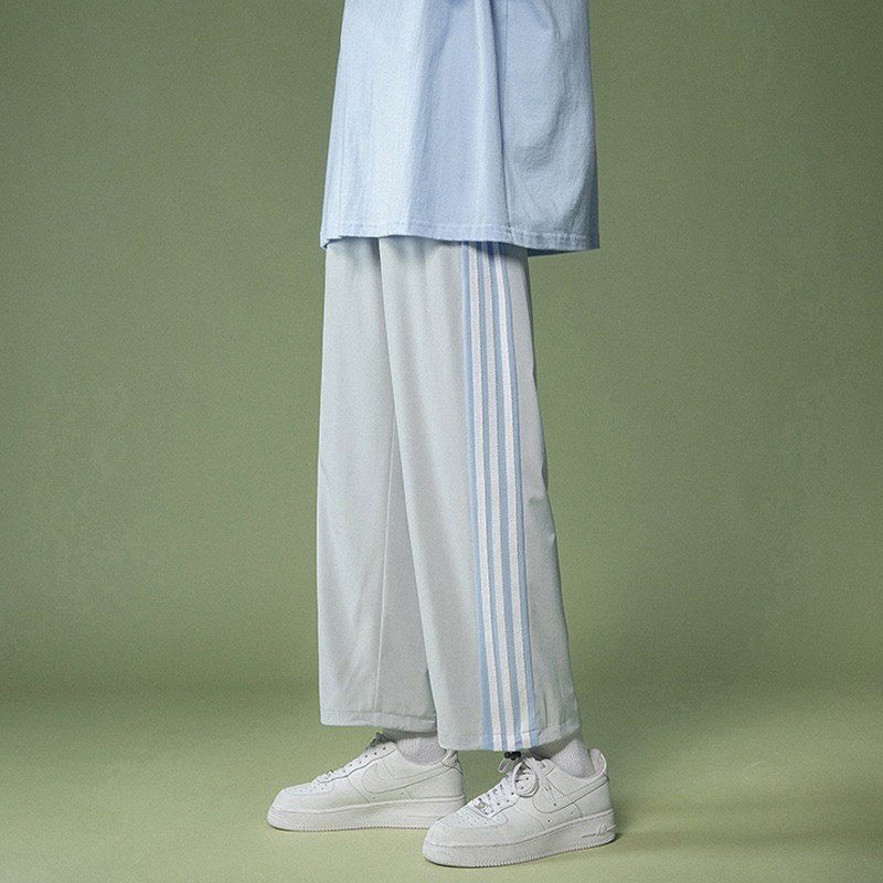 Quần ống rộng Unisex phối line chất nỉ trơn