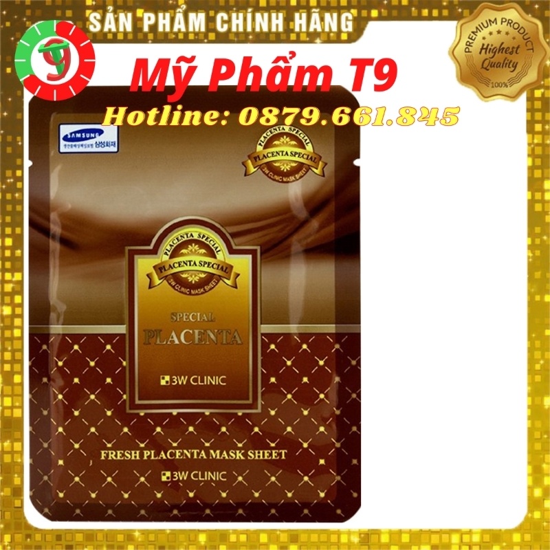 5 Mặt nạ giấy dưỡng da làm trắng và cấp ẩm chăm sóc da thiên nhiên nhau thai cừu 3W Clinic Placenta Mask Sheet