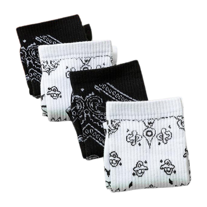 Xiangbao Vớ Thể Thao Cotton In Hoa Paisley Phong Cách Harajuku Hip Hop Đường Phố Màu Trắng Đen Cho Nam Và Nữ Ho