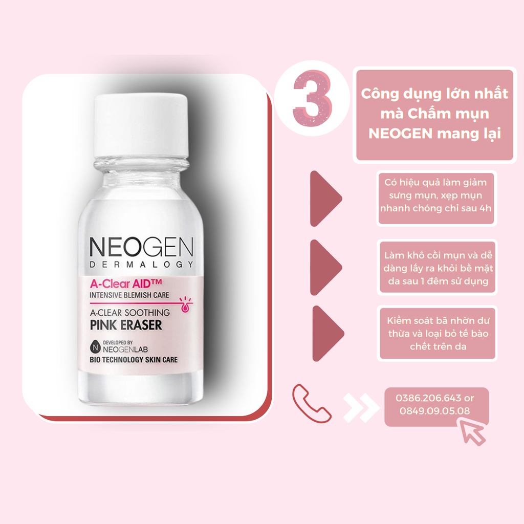 Chấm Mụn 2 Lớp Xẹp Mụn Sau 4H Neogen Dermalogy A-Clear Aid Soothing Pink Eraser 15ml CM1105
