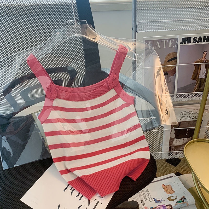 Áo Thun Len Hai Dây Họa Tiết Sọc Thời Trang Mùa Hè Sành Điệu Cho Nữ