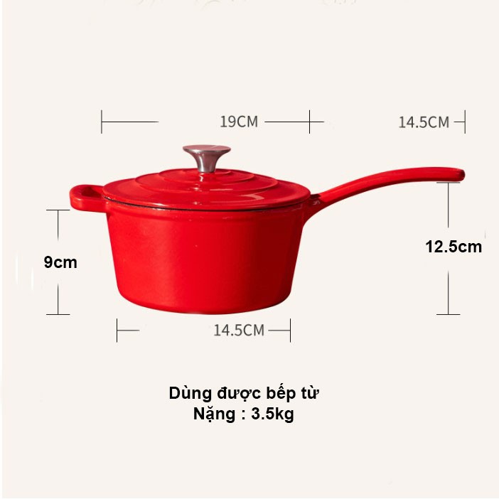 Quánh Gang Tráng Men Nấu Cháo Kho Thịt Phủ Gốm Cao Cấp Size 20cm Dùng Được Bếp Từ