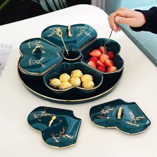 Bộ khay sứ màu xanh cổ vịt dùng để đựng bánh kẹo,thích hợp dùng trong ngày lễ tết, các buổi tiệc