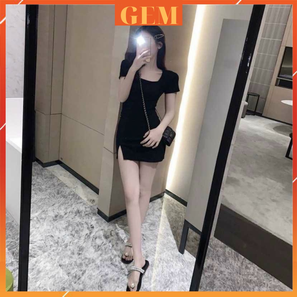 Đầm body dự tiệc xẻ tà sexy , váy cổ vuông đi chơi phong cách Hàn Quốc