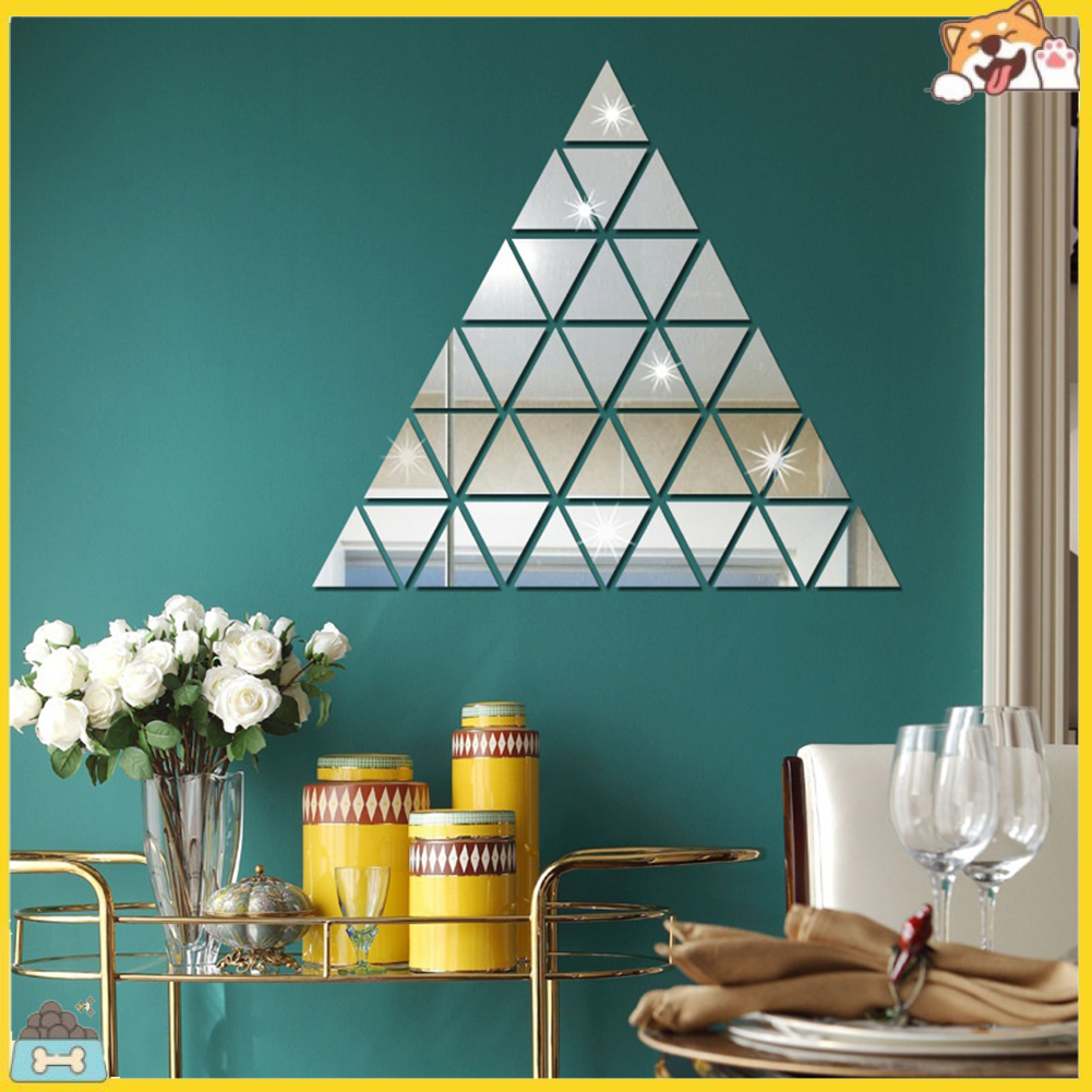 Set 100 miếng dán tường hình tam giác 2cm x 1.9cm mặt gương độc đáo