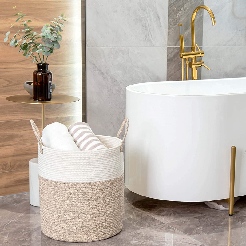Giỏ Đựng Đồ Giặt Ủi Bằng Dây Cotton Bện Trang Trí Phòng Khách