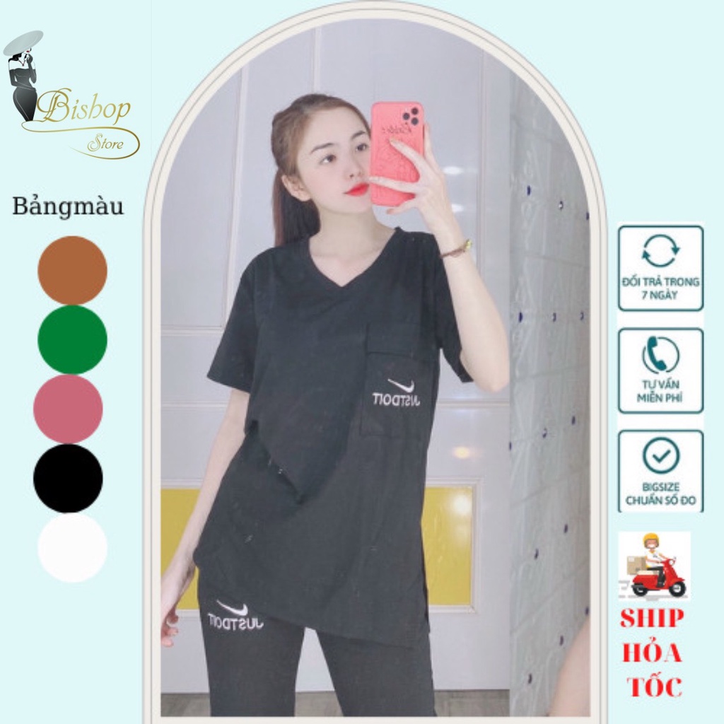 Đồ bộ nữ mặc nhà thun co giản, set đồ bộ nữ thun cotton dễ thương, đồ ngủ nữ bigsize 45-85kg