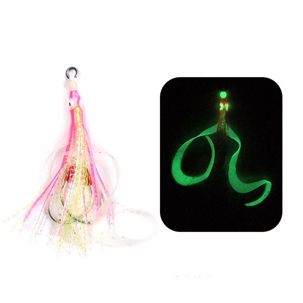 JONY 2pcs/pack Squid Skirt Hook Octopus Double Hook Luminous Fishing Hook New Silicone Skirt Carbon Steel Bionic Sea Fishing Accessories/Multicolor