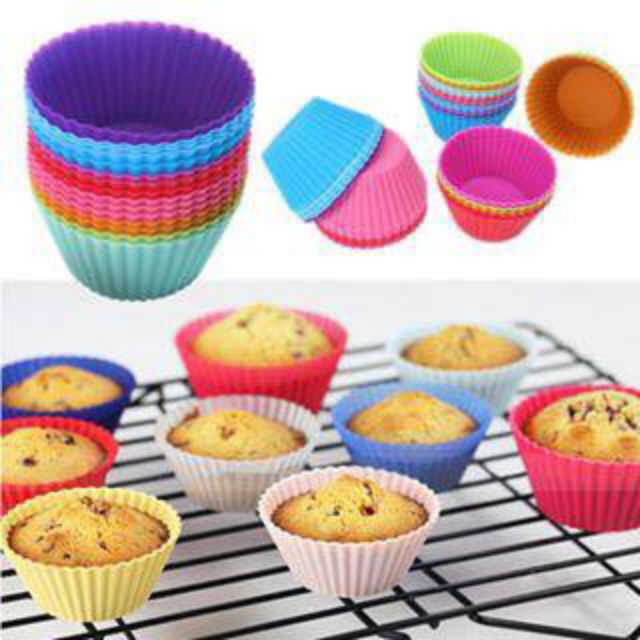 10 cup cake (khuôn làm bánh) Hình Tim silicon dùng nướng bánh tái sử dụng tiện lợi