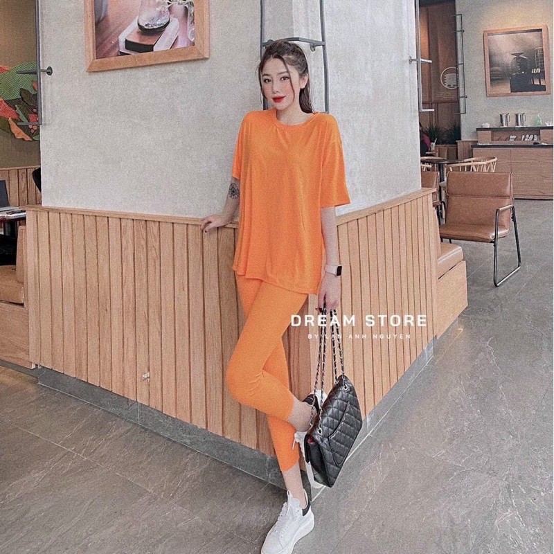 Bộ cotton trơn áo cộc quần dài