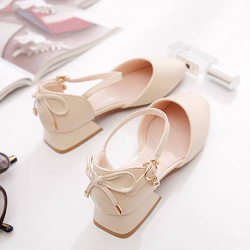 Giày Bệt Nữ Sandal Mũi Vuông QUAI CÀI Đính Nơ Xinh Xắn C60