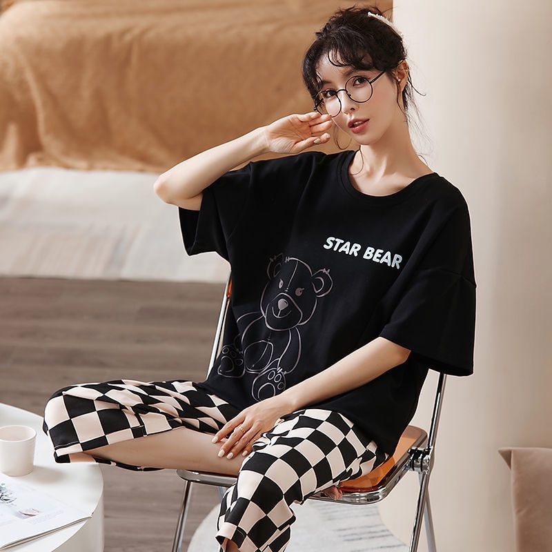 Bộ Đồ Ngủ Cotton Tay Ngắn Size Lớn 40-110kg Thời Trang Mùa Hè Cho Nữ